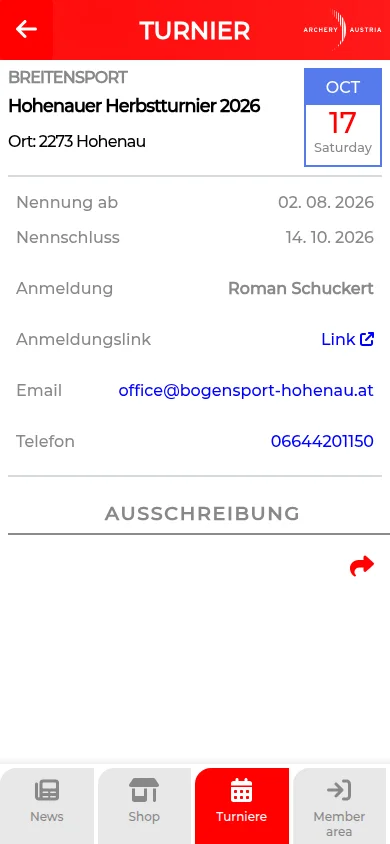 Turnierdetails in der App