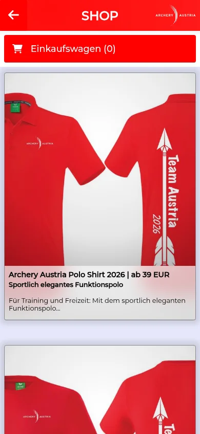 Webshop in der Verbands-App: Produktliste mit Warenkorb